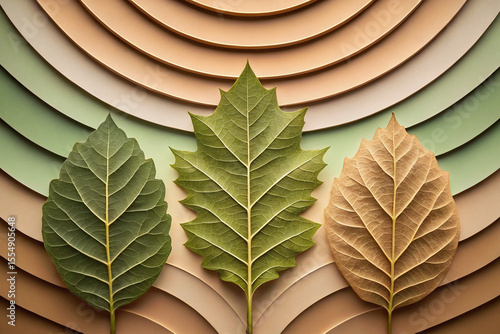Nature’s Transition – Three Leaves on Gradient Layered Background