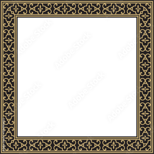 Vector gold and black square classic renaissance ornament. Rectangle, european border, revival style frame
