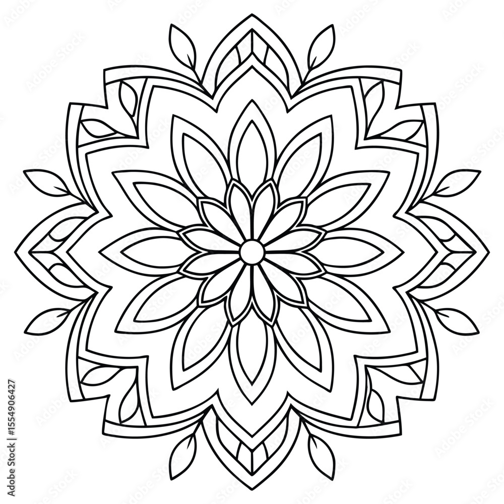 Fototapeta premium Intricate Flower Mandala Outline Illustration for Print Projects