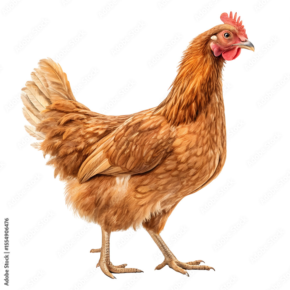 Fototapeta premium Detailed illustration of a brown hen with a transparent background, perfect for educational materials or adding a touch of farm life to designs.