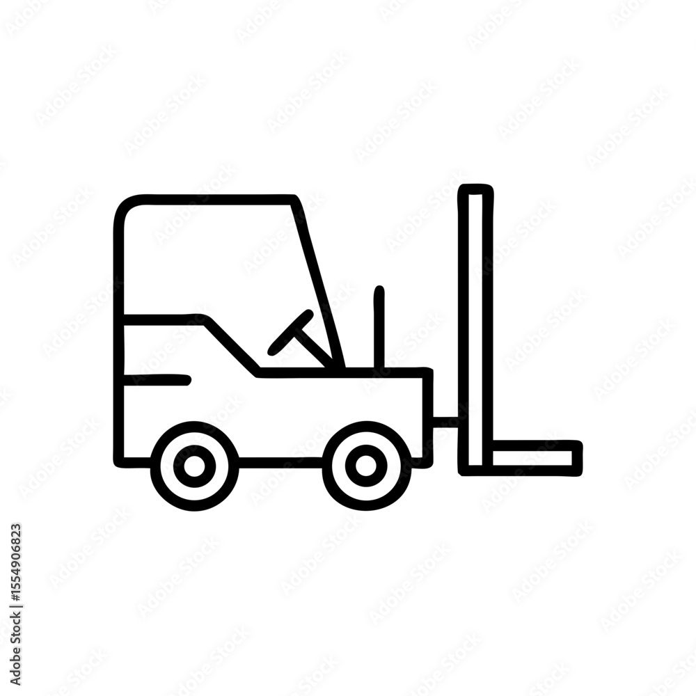 Outline of a fork truck vehicle with lifting forks in profile view Outline of a fork truck vehicle with lifting forks in profile view