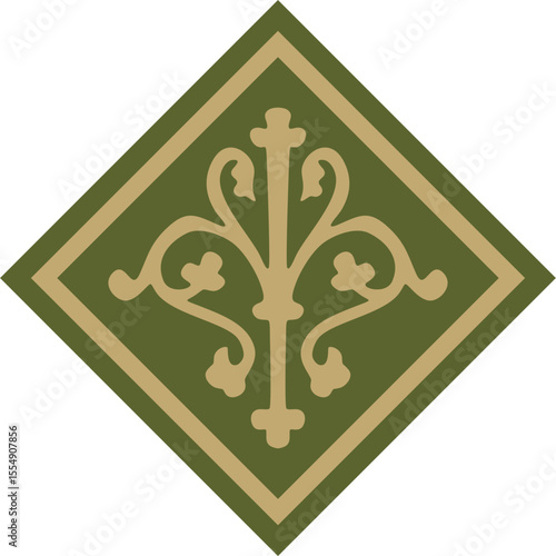 Vector gold and green ancient Roman ornament elements. Classic European parts of patterns. Lilies and crowns
