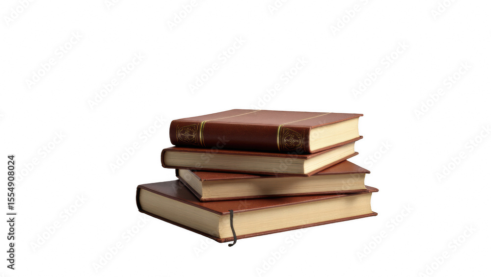 Stacked brown hardcover books on a white background Stacked brown hardcover books on a white background