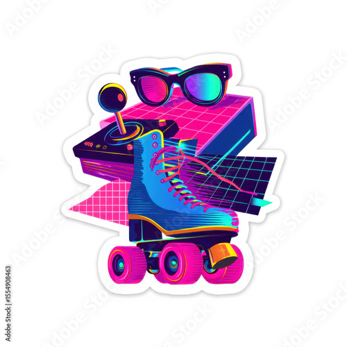 80s Retro Roller Skate with Sunglasses, and Gamepad.