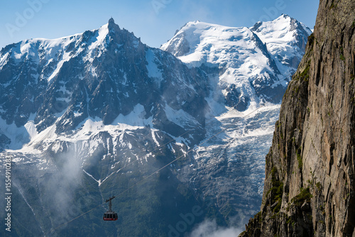 Fotografie Aerial view of Glaciers cascading down the peak of  Le Mont Blanc France - Snow