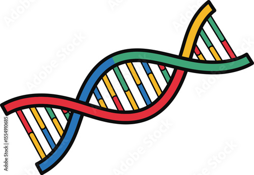 A colorful dna strand with red blue green and yellow colors isolated on a white background illustration