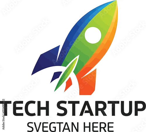 A stylized rocket ship logo with vibrant colors and a modern design for tech startup company branding image