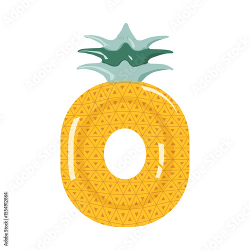 Vector of a pineapple-shaped swimming float with fun tropical pattern and glossy surface. Ideal for summer holiday themes, beach party invitations, poolside graphics, and exotic vacation designs