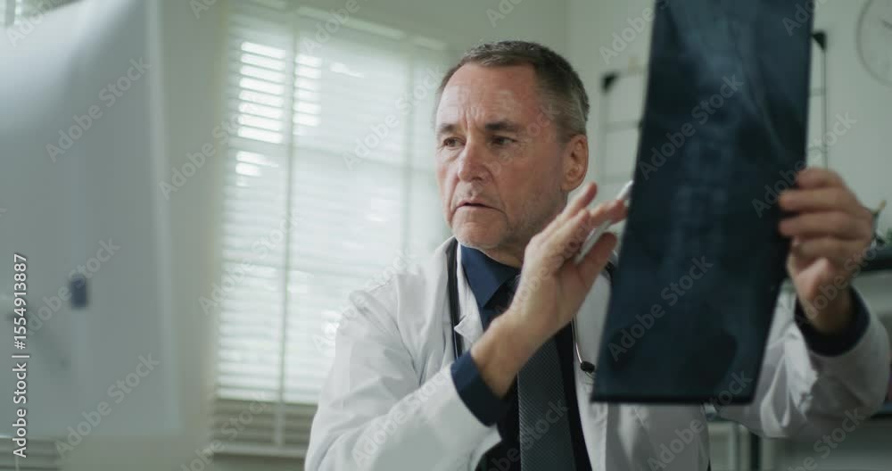 Doctor Comparing X-Ray Film with Digital Scan Doctor Comparing X-Ray Film with Digital Scan