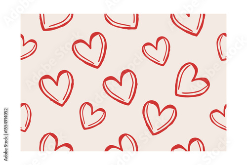 Red heart shapes pattern on a cream background simple hand drawn love symbols for Valentines Day