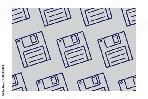 Repeating pattern of dark blue floppy disk icons on a light gray background with a border