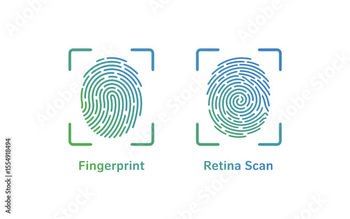 Biometric Identification: Fingerprint and Retina Scan Concepts with Modern Design, Green to Blue Gradient