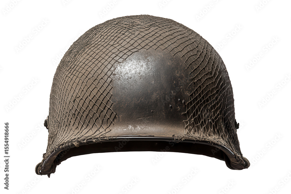 Obraz premium Military soldier helmet showcased against a clear backdrop highlighting its texture and design features for collectors and historical enthusiasts