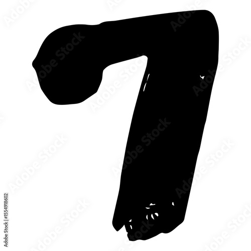 Number 7 made of black paint isolated on white background. Number 1, 2, 3, 4, 5, 6, 7, 8, 9, 0. Vector.