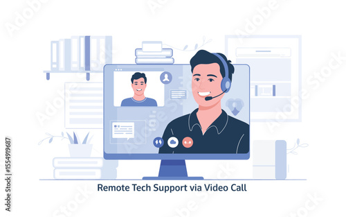 Remote Tech Support: Man on Video Call Providing Assistance Online