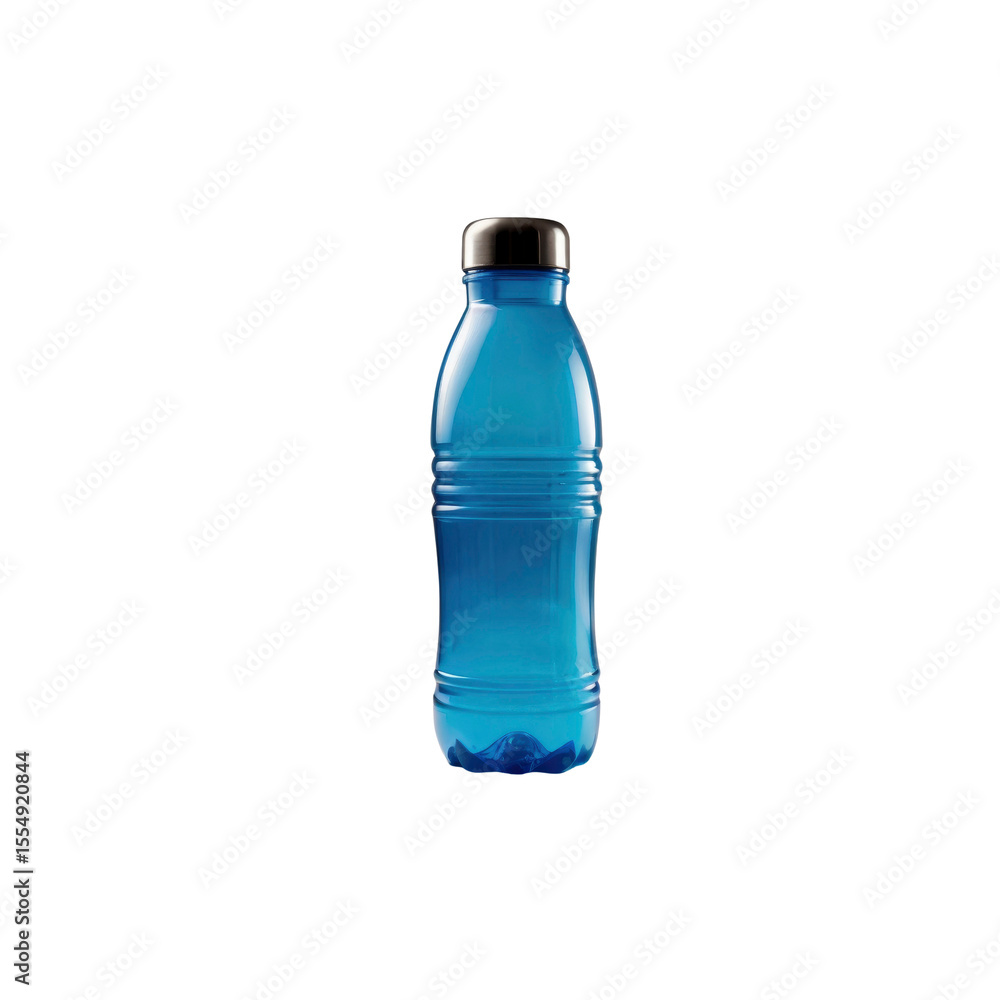 Naklejka premium Blue Plastic Water Bottle with Silver Cap - Hydration on the Go