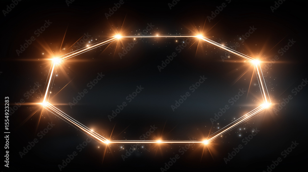 Fototapeta premium Illuminated Geometric Shape: A glowing, radiant geometric form, with sleek, contemporary lines, is bathed in a rich, vibrant light, against a deep, dark backdrop.