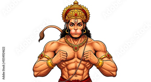 Hanuman with golden crown and mace