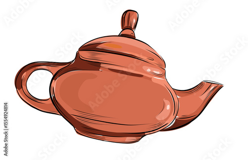 Traditional clay Chinese teapot sketch illustration