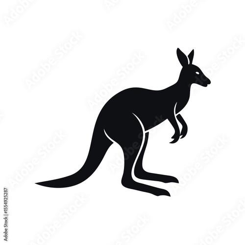 A black silhouette of a kangaroo standing on its hind legs with its tail extended silhouette