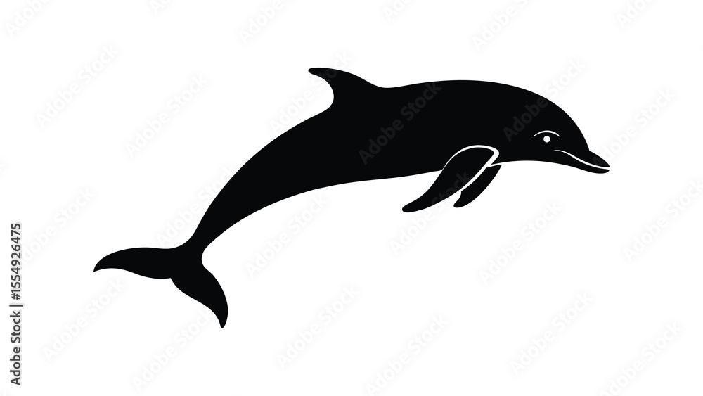 Fototapeta premium graceful dolphin silhouette leaping from water on white background.