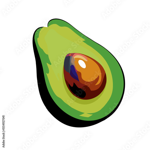 Sliced avocado with a vibrant green color and a brown pit, vector illustration on transparent background
