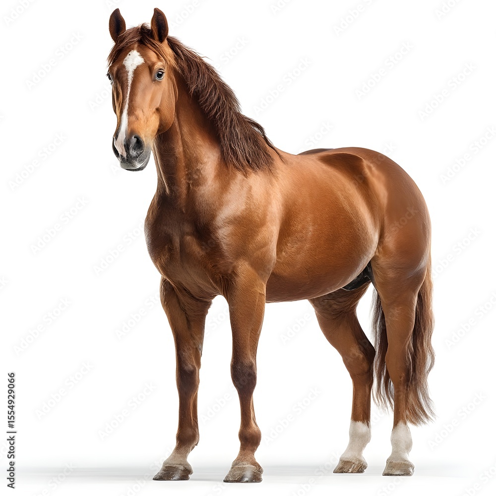 Fototapeta premium Majestic chestnut horse standing in a studio setting