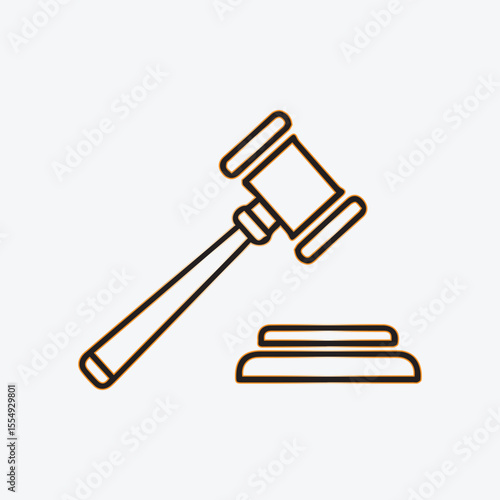 Simple outline icon of a judge s gavel striking a sounding block