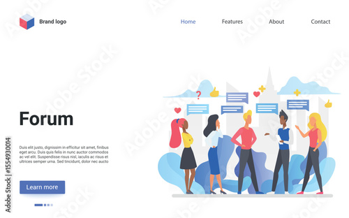 Forum online chat conversation concept vector illustration. Cartoon people group standing together, talking virtual dialogue, chatting in social media, internet communication technology landing page
