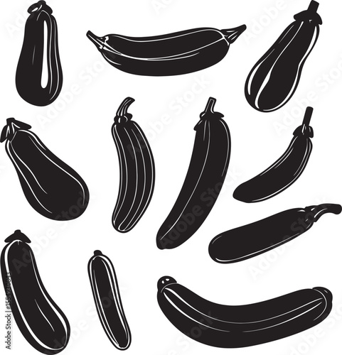 Set of zucchini silhouettes in a clean and simple black vector illustration