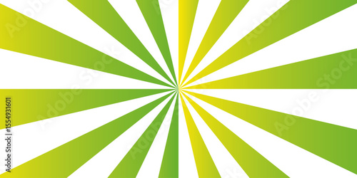 Abstract vivid, radial spiral burst pattern with yellow and green curved rays. Dynamic and symmetrical. illustration sunray template Party invitation, carnival circus ticket ray pattern,