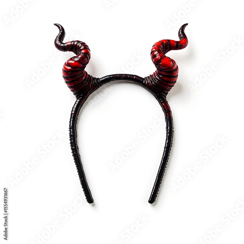Devil horn headband with glossy red and black curved horns  