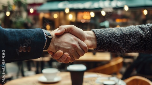 Businessmen Shaking Hands in Coffee Shop