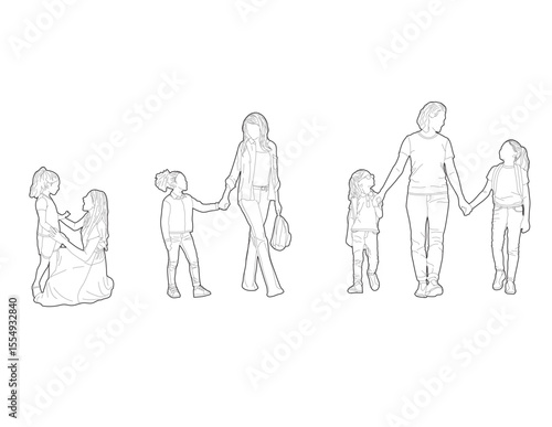 CAD People Vectors - Children and Parent - Set 1 - BW/Transparent