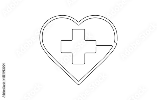 Star of Life medical sign in continuous line art drawing style. Emergency medical services symbol black outline , isolated on white background. Vector illustration, Medical symbol blue Star of Life .