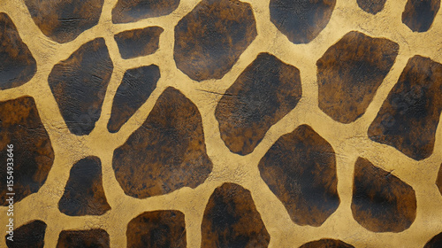 Close-up of Giraffe Skin Pattern Showing Irregular Brown Spots and Light Tan Outlines on Animal's Coat