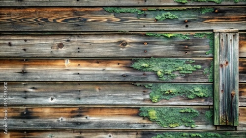 Aged Wooden Planks with Verdigris and Patina Showing the Effects of Time and Weather