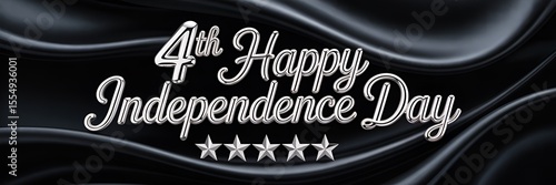 Happy independence day text with stars on a black silky background for holiday celebration design
