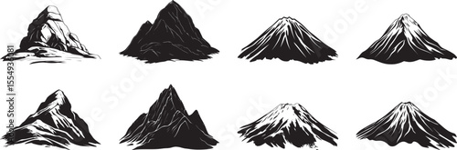 Collection of Volcanic Mountain clean simple vector silhouette black vector illustration