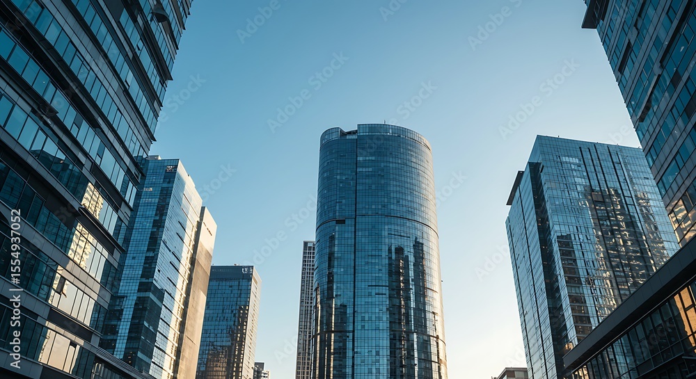 Fototapeta premium Skyscrapers with blue sky from below
