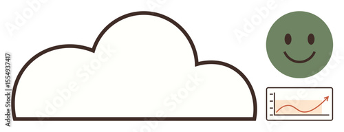 Cloud outline, upward growth chart, and smiling face combine optimism, progress, and digital success. Ideal for business, cloud computing, data growth, analytics positivity technology success