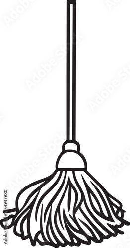 Minimalistic black vector illustration of a mop with a linear outline.