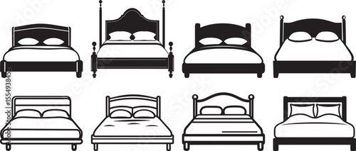 Clean and simple black vector silhouette of a bed icon.