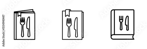Set of three outline icons of recipe book
