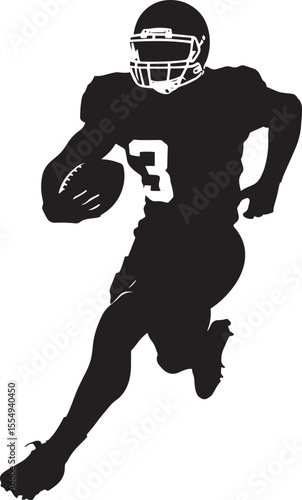 A player sprinting back on defense, eyes locked on the ball or opponent, full-length silhouette illustration.