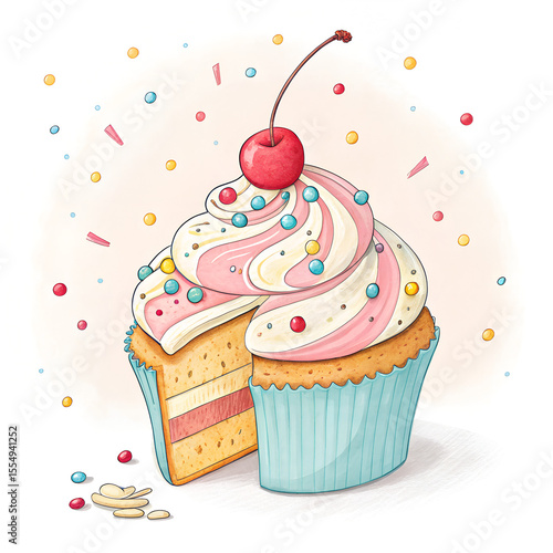 birthday cupcake with candles,Colorful Birthday Cupcake with Rainbow Frosting and Candle