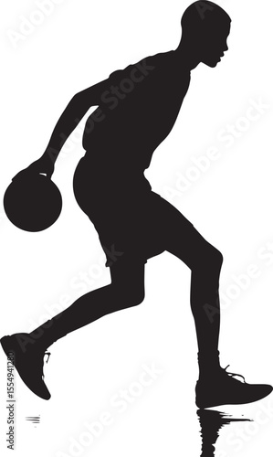 Behind-the-Back Dribble Silhouette A player dribbling the ball behind their back, using one hand to quickly pass the ball to the other side. full length silhouette black vector illustration
