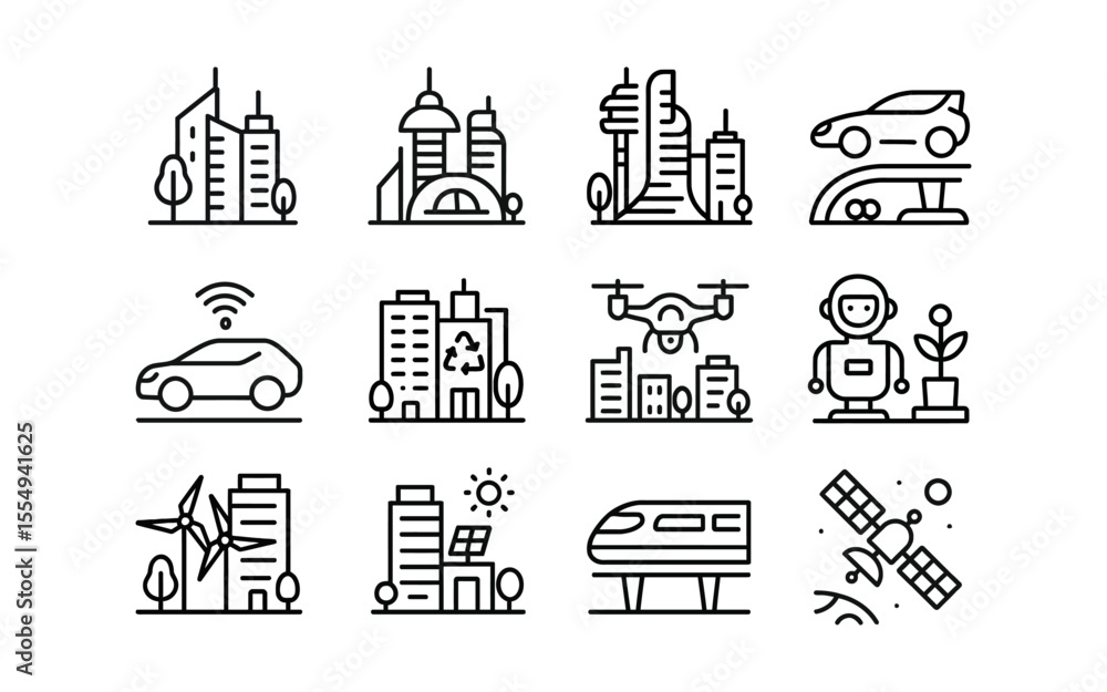 Naklejka premium Modern urban innovations and smart city concepts, vector illustration