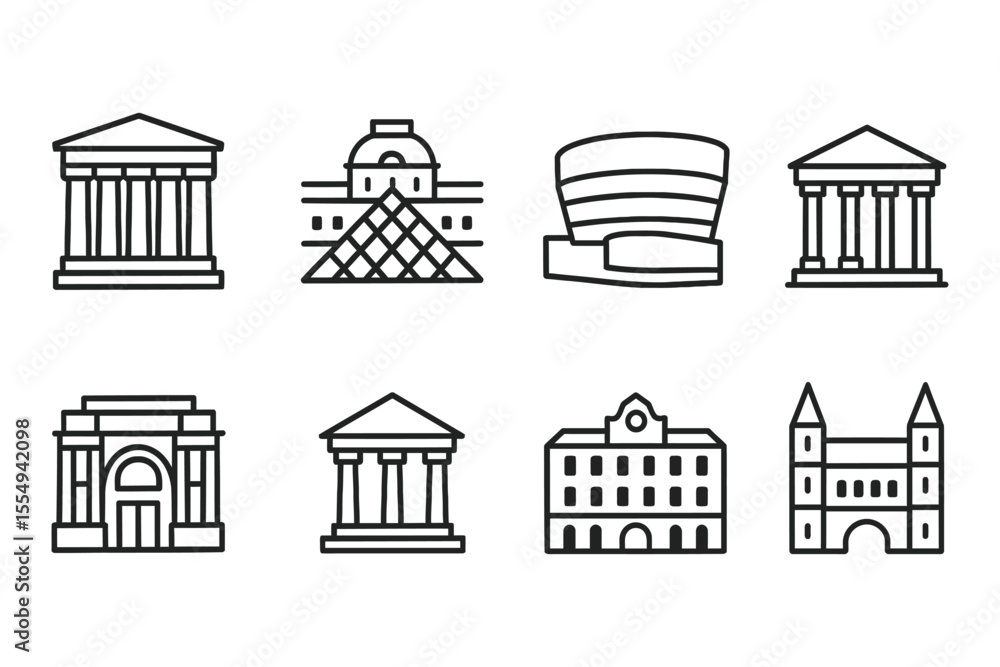 Fototapeta premium Iconic world landmarks in minimalist line art style, vector illustration