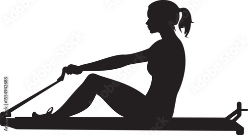 Rowing Silhouette A person sitting on a rowing machine, pulling the handles back with both arms. full length silhouette black vector illustration